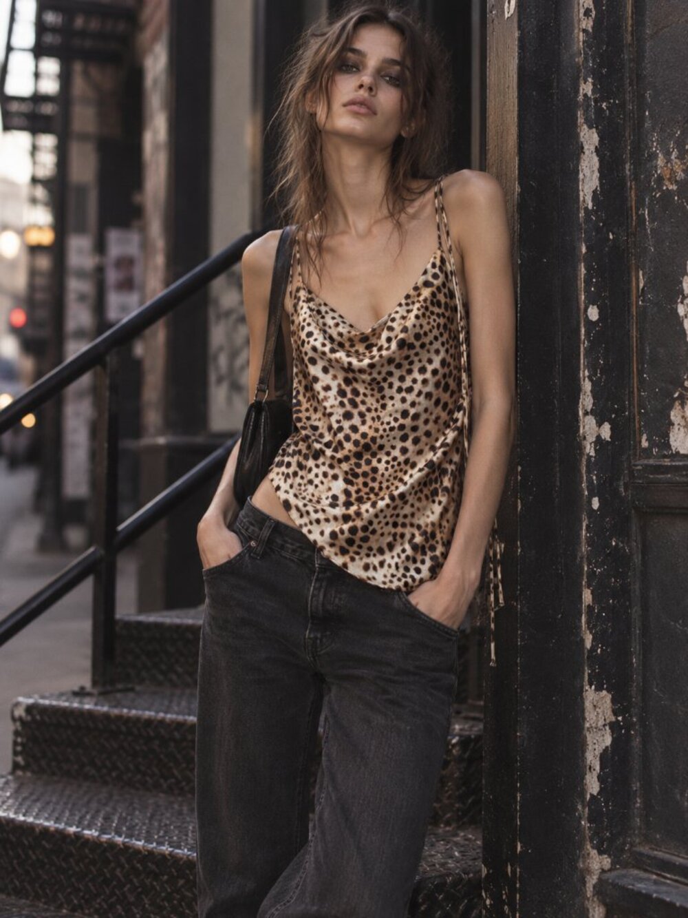 Zara Satin Leopard Print Cowl Neck Cami Top NWT XS